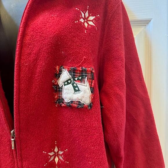 Ugly Fleece Christmas Jacket with dog and snowflakes on it - Picture 7 of 8